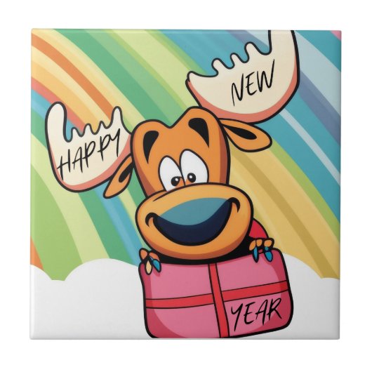 ハッピーニューイヤームース – フェスティバルお祝いデザイン タイル (正面)