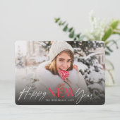 ハッピーニューイヤーモダンクラシックタイポグラフィ写真 シーズンカード (スタンド正面)