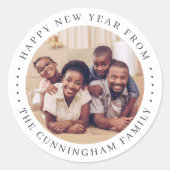 ハッピーニューイヤーモダンシンプルシックファミリーフォト ラウンドシール (正面)