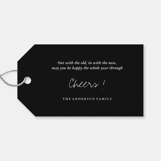 ハッピーニューイヤーモダンスクリプトシック金ゴールドスターバスト ギフトタグ (裏面横)