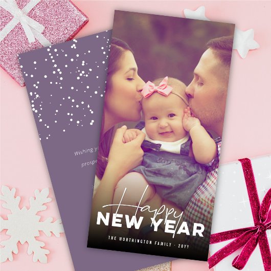 ハッピーニューイヤーモダンタイポグラフィミニマル写真 シーズンカード