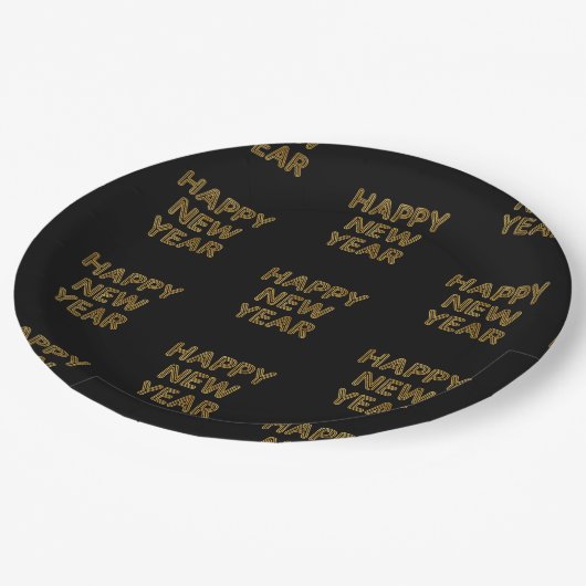 ハッピーニューイヤーモダンタイポグラフィ ペーパープレート (アングル)