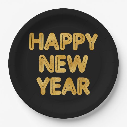 ハッピーニューイヤーモダンタイポグラフィ ペーパープレート (正面)