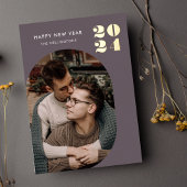 ハッピーニューイヤーモダンフレームパープル金ゴールド 箔シーズンカード