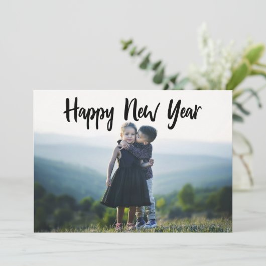 ハッピーニューイヤーモダンブラックタイポグラフィシック写真 シーズンカード (スタンド正面)