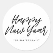 ハッピーニューイヤーモダンブラックフォント ラウンドシール (正面)