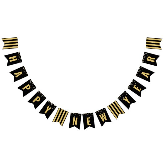 ハッピーニューイヤーモダンブラック金ゴールドパーティー バンティングフラッグ (全)
