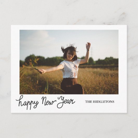 ハッピーニューイヤーモダンホリデータイポグラフィ写真 シーズンポストカード (正面)