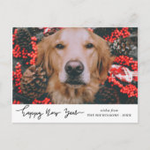 ハッピーニューイヤーモダンホリデードッグペットの写真 シーズンポストカード (正面)