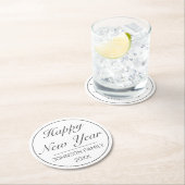 ハッピーニューイヤーモダンミニマリスト白黒 ラウンドペーパーコースター (インサイチュ)