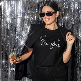 ハッピーニューイヤーモダンミニマルタイポグラフィブラック Tシャツ