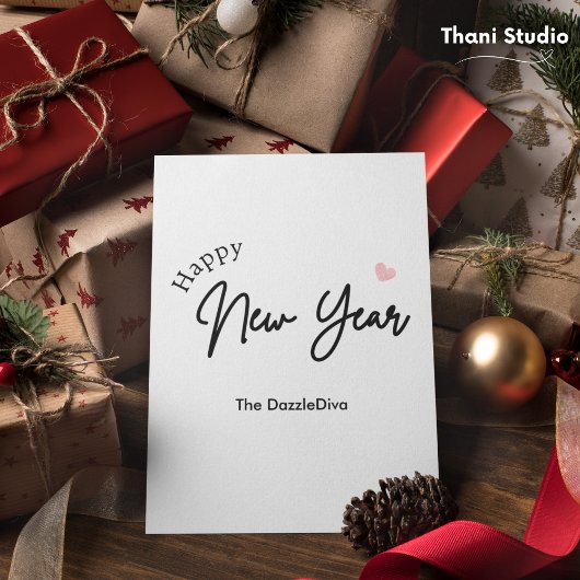 ハッピーニューイヤーモダンミニマルタイポグラフィホワイト シーズンカード