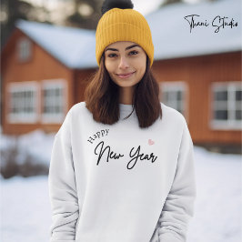 ハッピーニューイヤーモダンミニマルタイポグラフィホワイト スウェットシャツ
