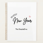 ハッピーニューイヤーモダンミニマルタイポグラフィホワイト プランナー手帳 (正面)