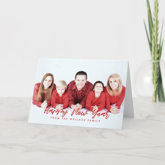 ハッピーニューイヤーモダンレッドフォント シーズンカード (正面)