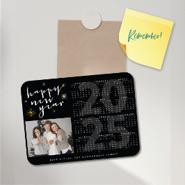 ハッピーニューイヤーモダン金ゴールドスターバスト2025カレンダー マグネット