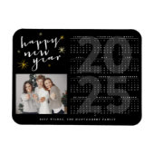 ハッピーニューイヤーモダン金ゴールドスターバスト2025カレンダー マグネット (横)