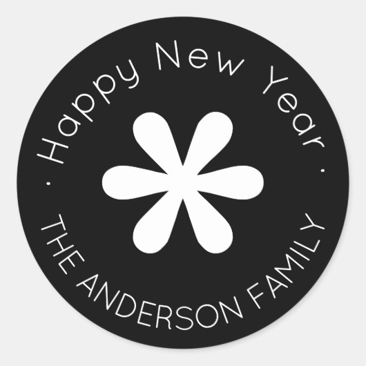 ハッピーニューイヤーモノグラム |黒 ラウンドシール (正面)