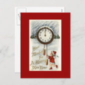 ハッピーニューイヤーヴィンテージはがき子と時計 シーズンポストカード (正面/裏面)