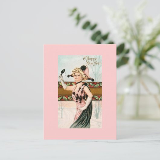 ハッピーニューイヤーヴィンテージポストカードレディーマスカレード シーズンポストカード (スタンド正面)