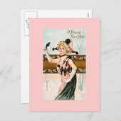 ハッピーニューイヤーヴィンテージポストカードレディーマスカレード シーズンポストカード (正面/裏面)