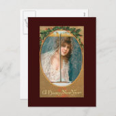 ハッピーニューイヤーヴィンテージポストカードレディ シーズンポストカード (正面/裏面)