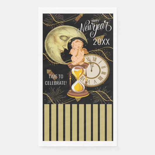 ハッピーニューイヤーヴィンテージルック紙ゲストタオル (正面)