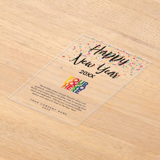 ハッピーニューイヤー企業のビジネスロゴ アクリル招待状 (レイダウン)