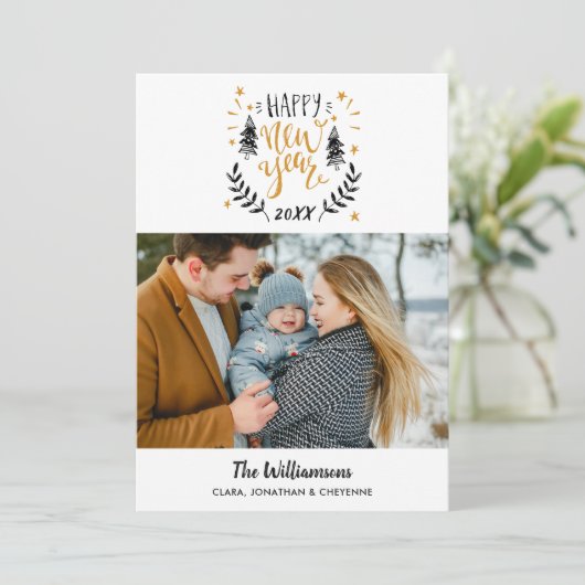 ハッピーニューイヤー写真おもしろいフェスティバルハンドドロー シーズンカード (スタンド正面)