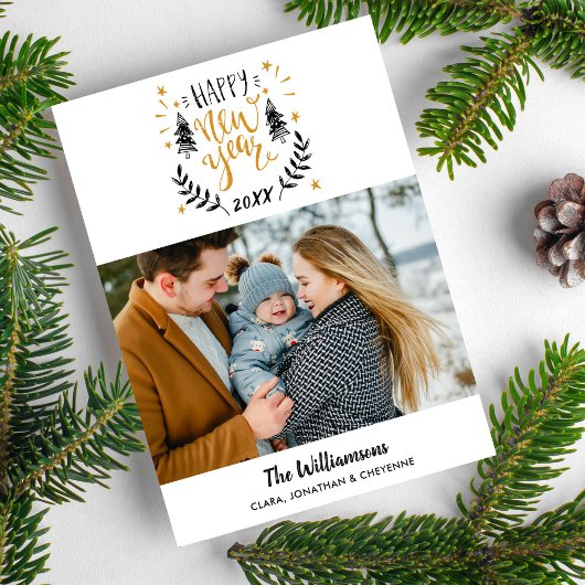 ハッピーニューイヤー写真おもしろいフェスティバルハンドドロー シーズンカード