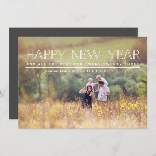 ハッピーニューイヤー写真タイポグラフィホリデーカード シーズンカード (正面/裏面)
