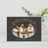 ハッピーニューイヤー写真ブラックタウペカメオホリデーCa シーズンカード (スタンド正面)
