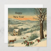 ハッピーニューイヤー冬の山の自然風景 シーズンカード (正面/裏面)