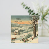 ハッピーニューイヤー冬の山の自然風景 シーズンカード (スタンド正面)