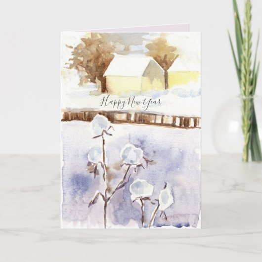 ハッピーニューイヤー冬の雪の家 カード (正面)