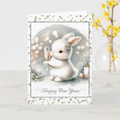 ハッピーニューイヤー冬バニー カード (黄色い花)