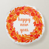 ハッピーニューイヤー冬リースラウンド装飾用クッション ラウンドクッション (裏面)