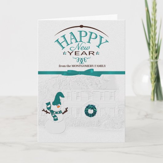 ハッピーニューイヤー前庭雪だるまと名前 シーズンカード (正面)
