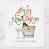 ハッピーニューイヤー名数々の色文字ワきらめくイン ワインラベル (シングルラベル)