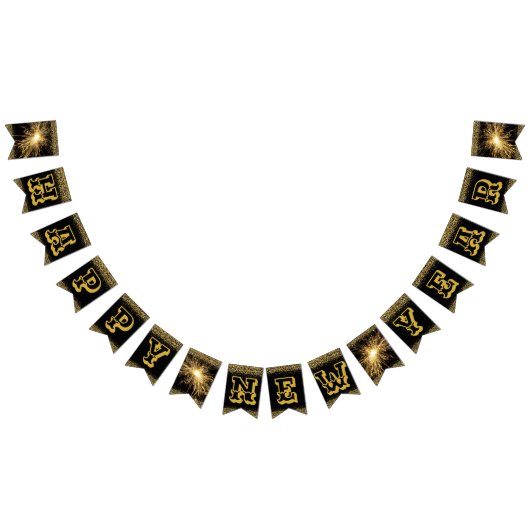 ハッピーニューイヤー大金ゴールド バンティングフラッグ (全)