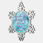 ハッピーニューイヤー妻ティール(緑がかった色)ブルー抽象芸術 スノーフレークピューターオーナメント (右)