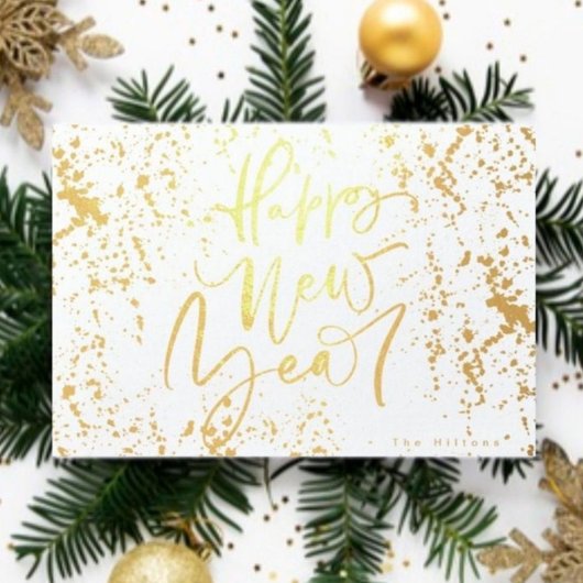 ハッピーニューイヤー実在インフォイル手書き文字 箔カード