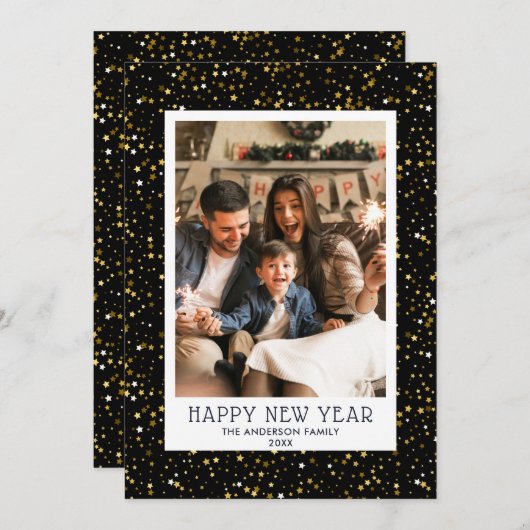 ハッピーニューイヤー家族の休日のフォトカード (正面/裏面)