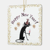 ハッピーニューイヤー引用文と猫 セラミックオーナメント (左)