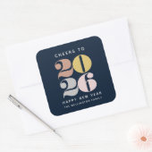 ハッピーニューイヤー応援ブルーステッカー スクエアシール (封筒)