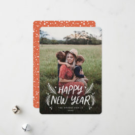 ハッピーニューイヤー手描きパインベリー写真 シーズンカード