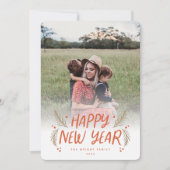 ハッピーニューイヤー手描きパインベリー赤い写真 シーズンカード (正面)