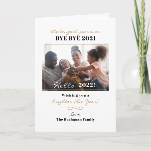ハッピーニューイヤー手書きの家族の写真 シーズンカード (正面)