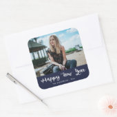 ハッピーニューイヤー手書きネイビーブルー |写真 スクエアシール (封筒)