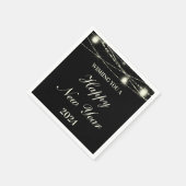 ハッピーニューイヤー文字列ライトジャースブラック スタンダードカクテルナプキン (角)